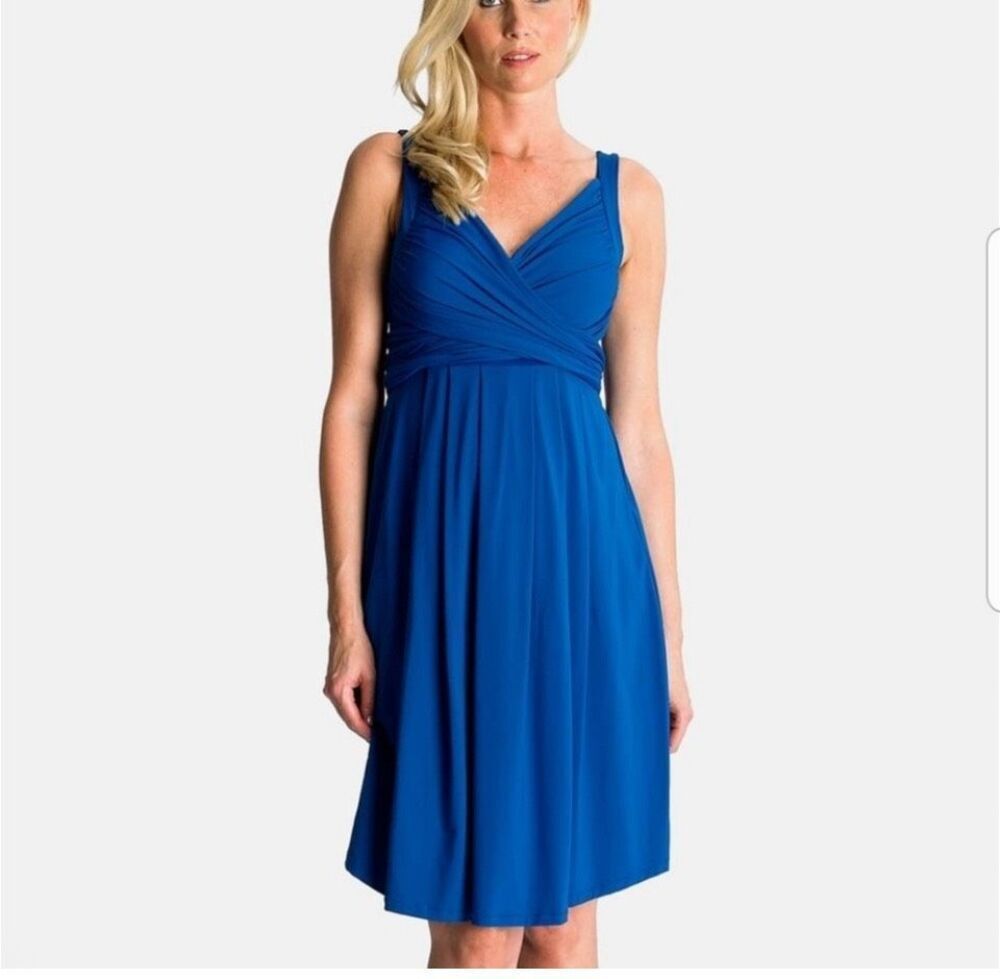Eva Alexander cobalt blue sleeveless fit and flare dress with ruched bodice - 8
